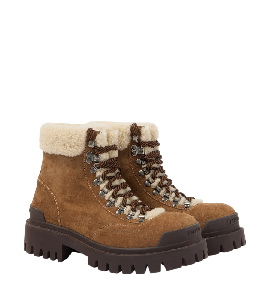 Balenciaga Shearling-lined suede lace-up boots
