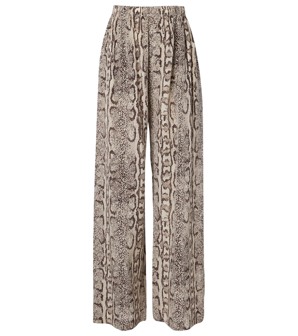 Pantalones palazzo de seda con estampado de serpiente de Balenciaga