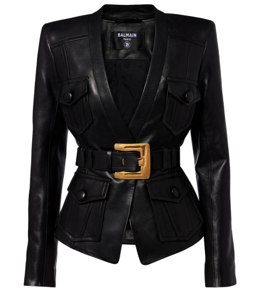Balmain Belted leather jacket