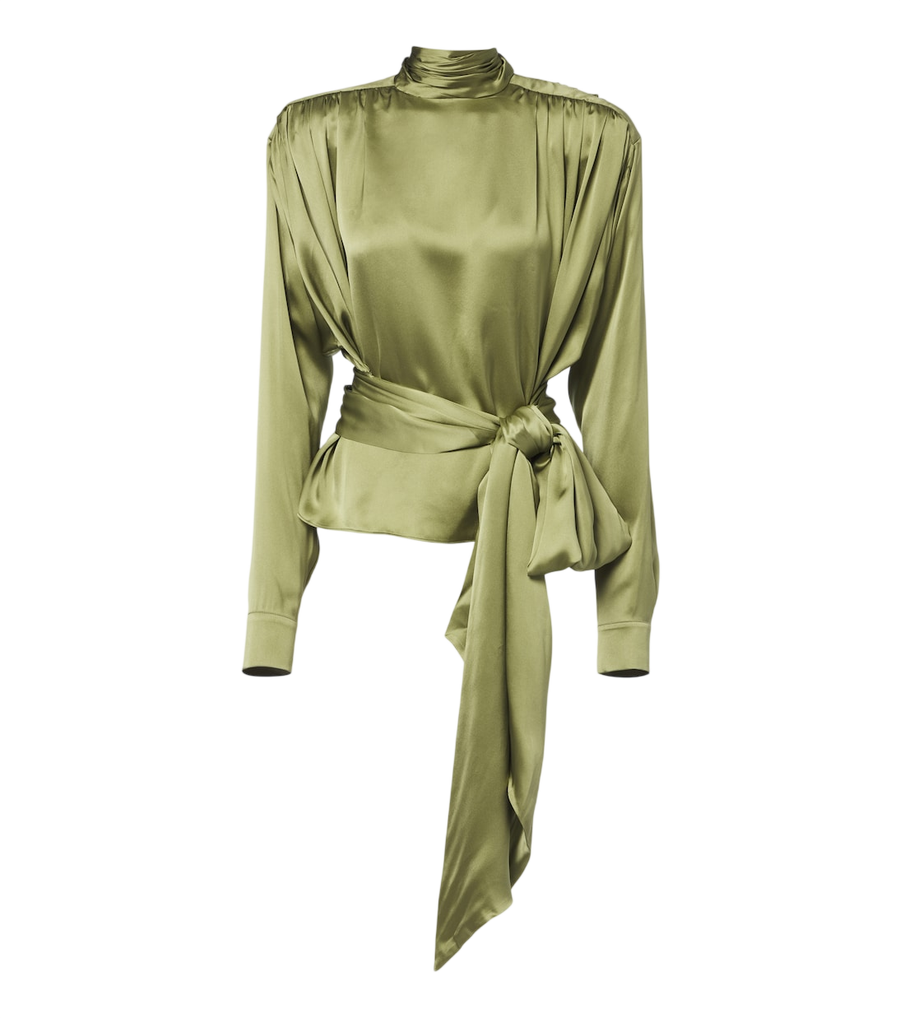 Balmain Belted silk satin top