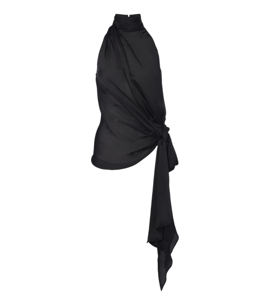 Haut dos nu en satin de soie à détail nœud Balmain