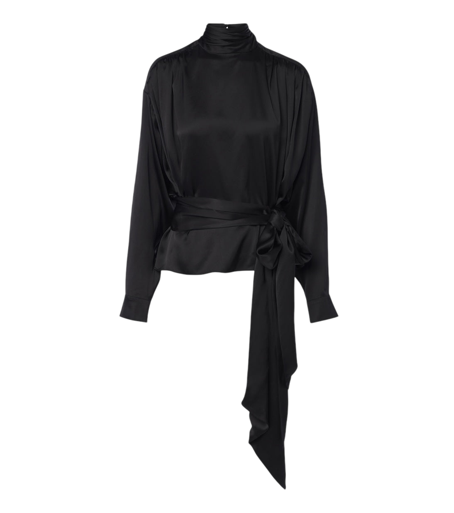 Blusa de satén de seda con detalle de lazo de Balmain