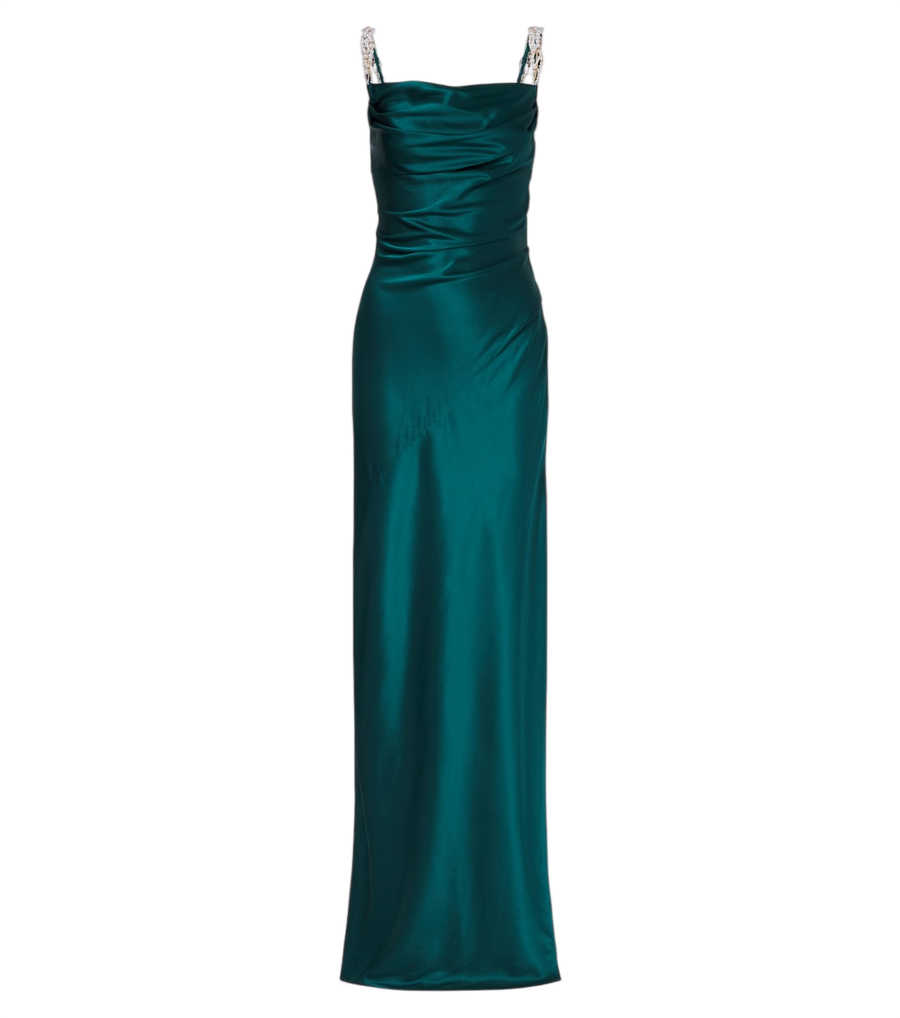 Balmain Embellished ruched silk satin gown