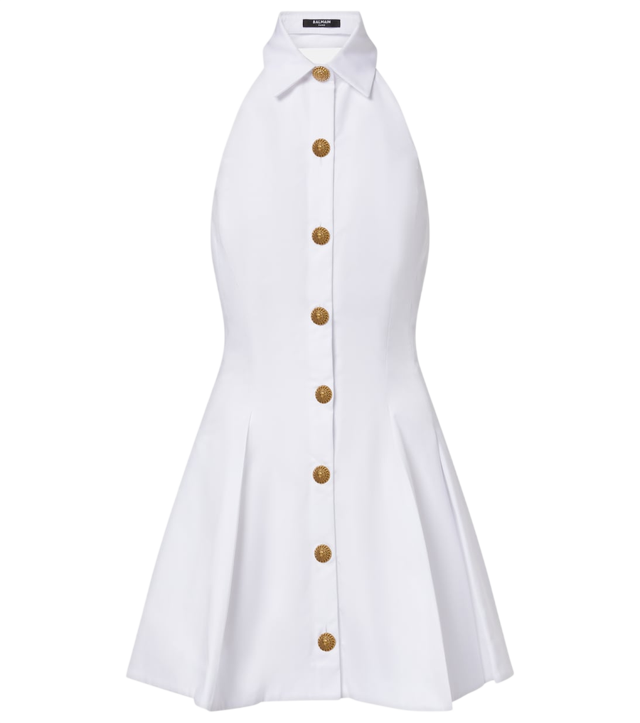 Mini-robe en popeline de coton plissée Balmain
