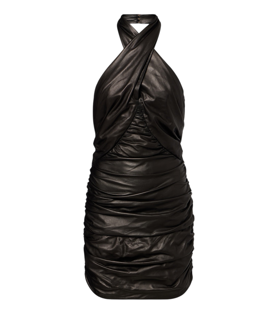 Balmain Ruched leather minidress