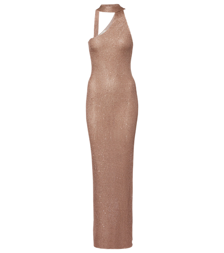 Robe longue Bananhot Aretha à sequins et une épaule dénudée