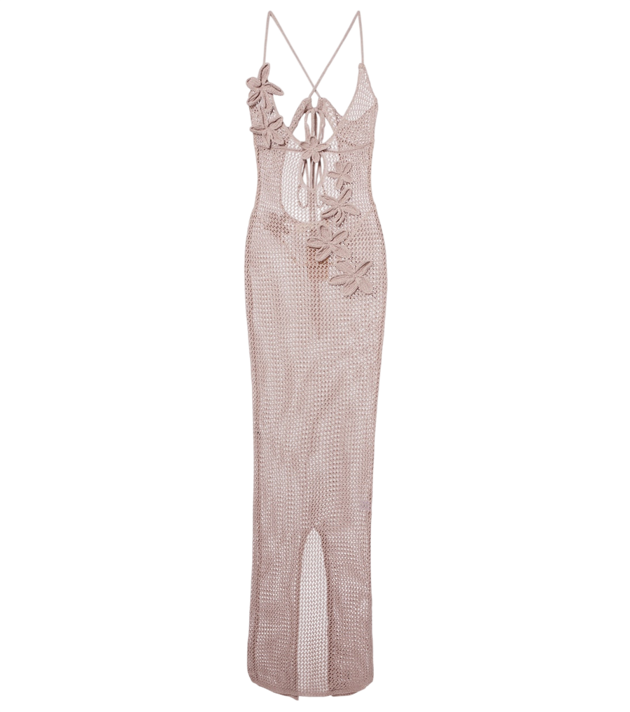 Bananhot Hilsa open-knit lamé maxi dress