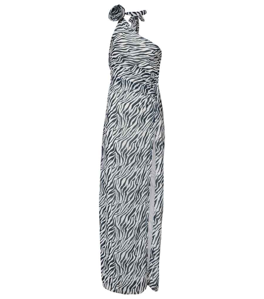 Robe longue asymétrique à imprimé zèbre Bananhot Louise