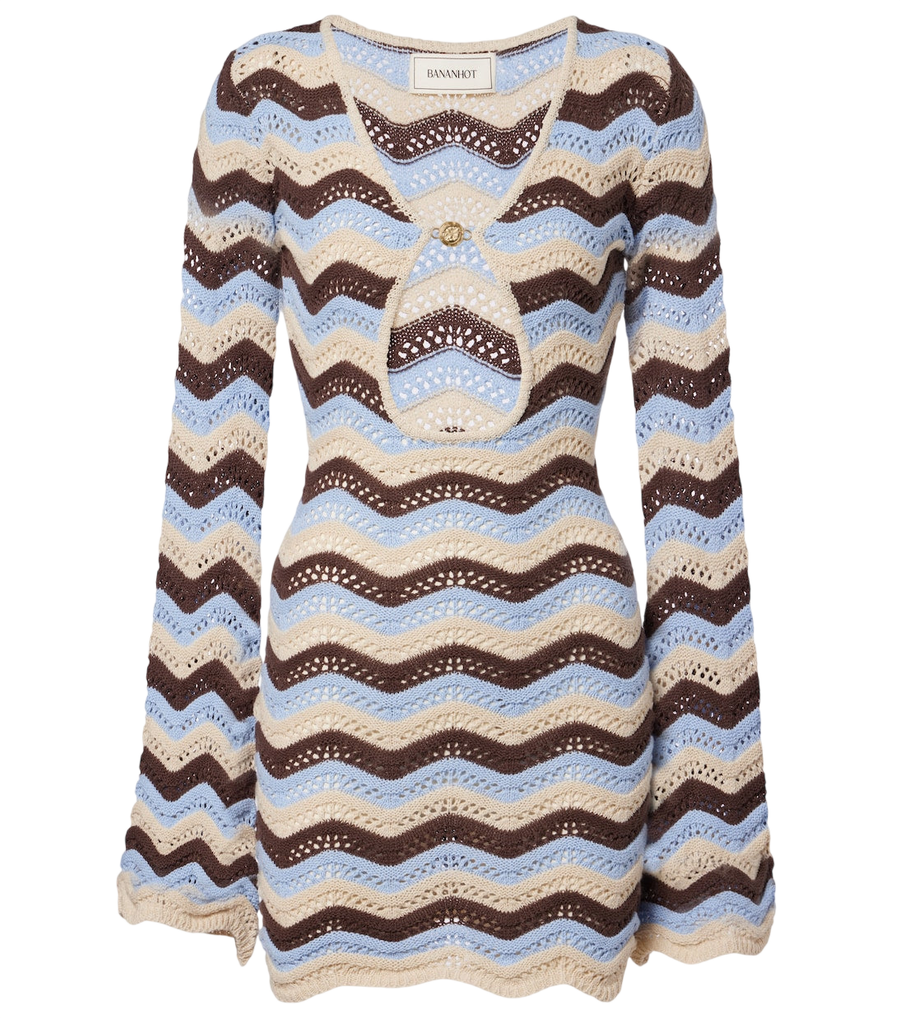Bananhot Rey striped knitted cotton-blend minidress