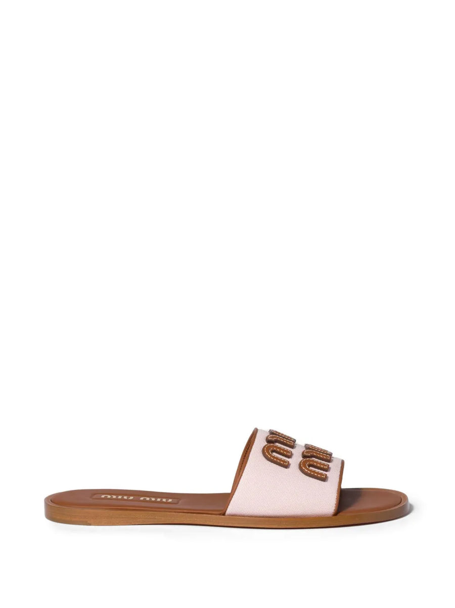 Miu Miu canvas and leather slides