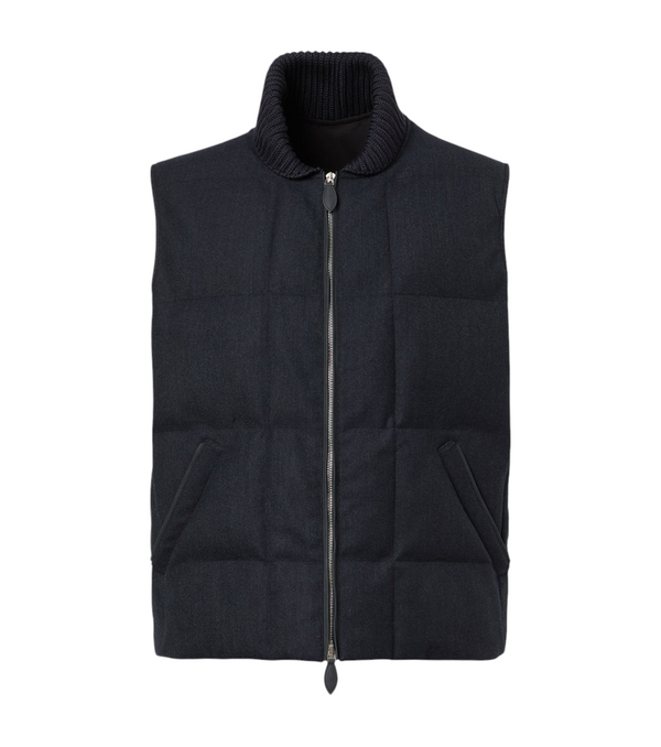 Berluti Leather-trimmed quilted wool-blend vest