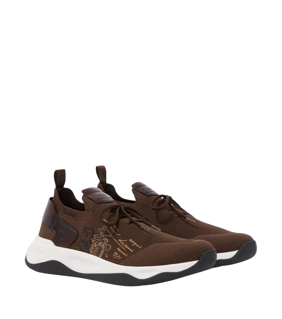 Berluti Shadow leather-trimmed knitted sneakers
