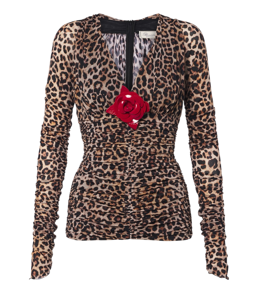 Top de punto con estampado de leopardo y aplicación floral de Blumarine