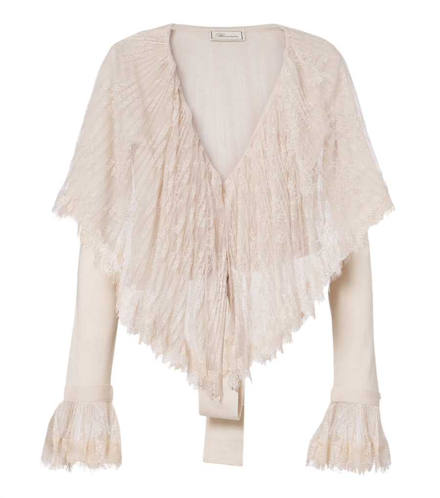 Blumarine Lace-trimmed virgin wool cardigan