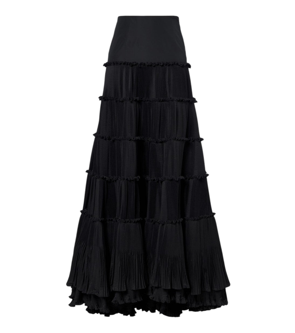 Blumarine Gonna lunga a balze in taffetà plissettata