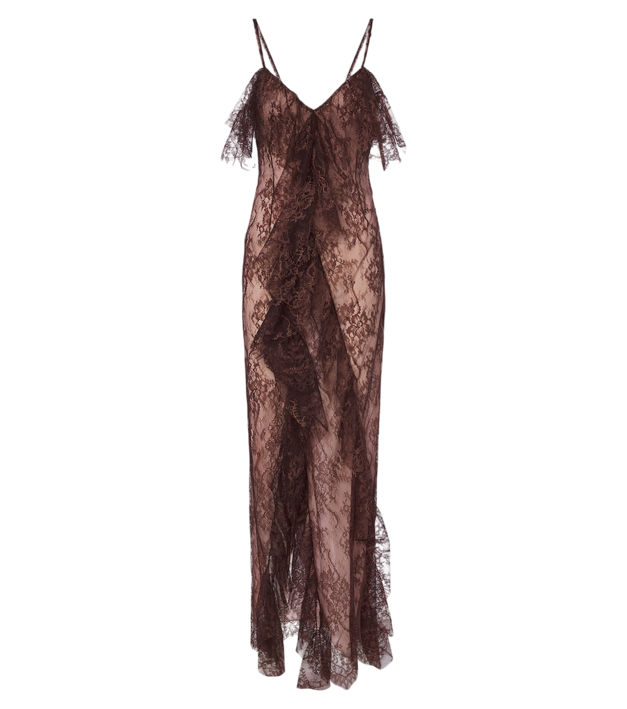 Robe longue en dentelle à volants Blumarine
