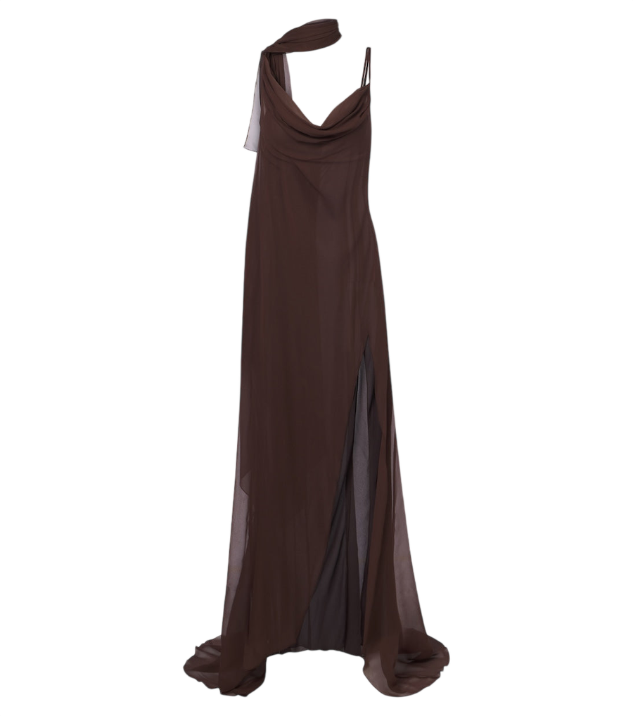 Blumarine Vestido de noite drapeado com detalhe de écharpe