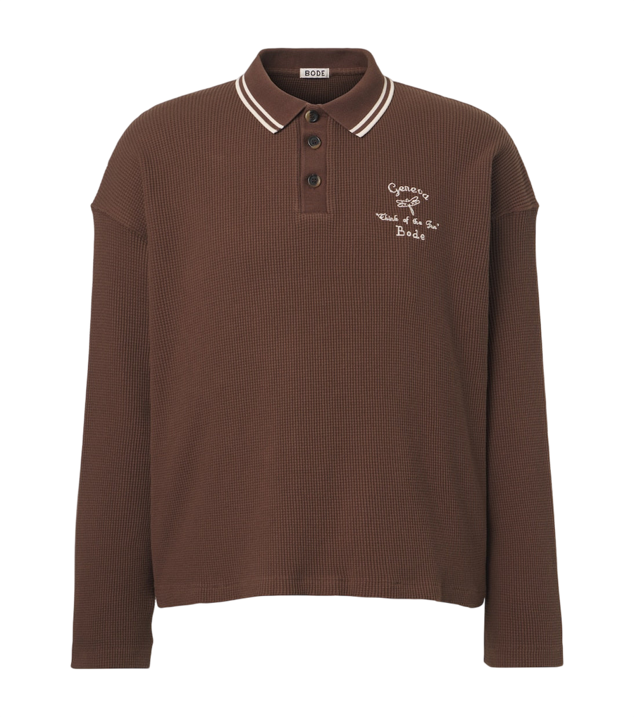 Bode Geneva waffle-knit cotton polo sweater