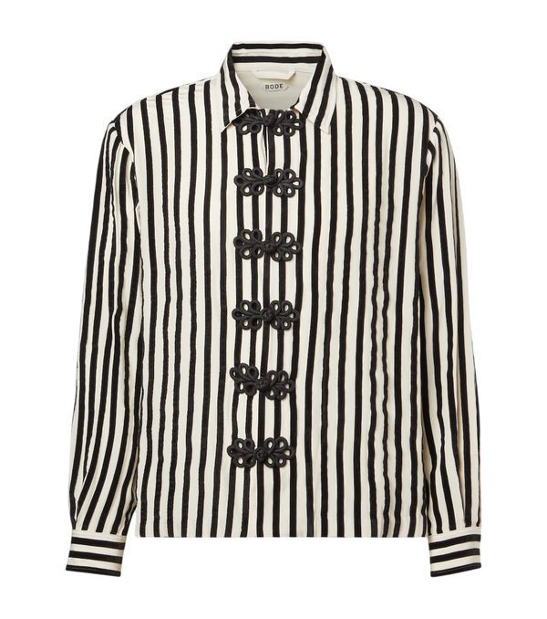 Bode Striped velvet-trimmed silk shirt