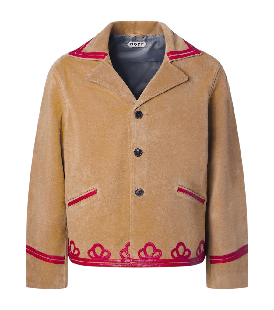 Bode Trefoil leather-trimmed suede jacket