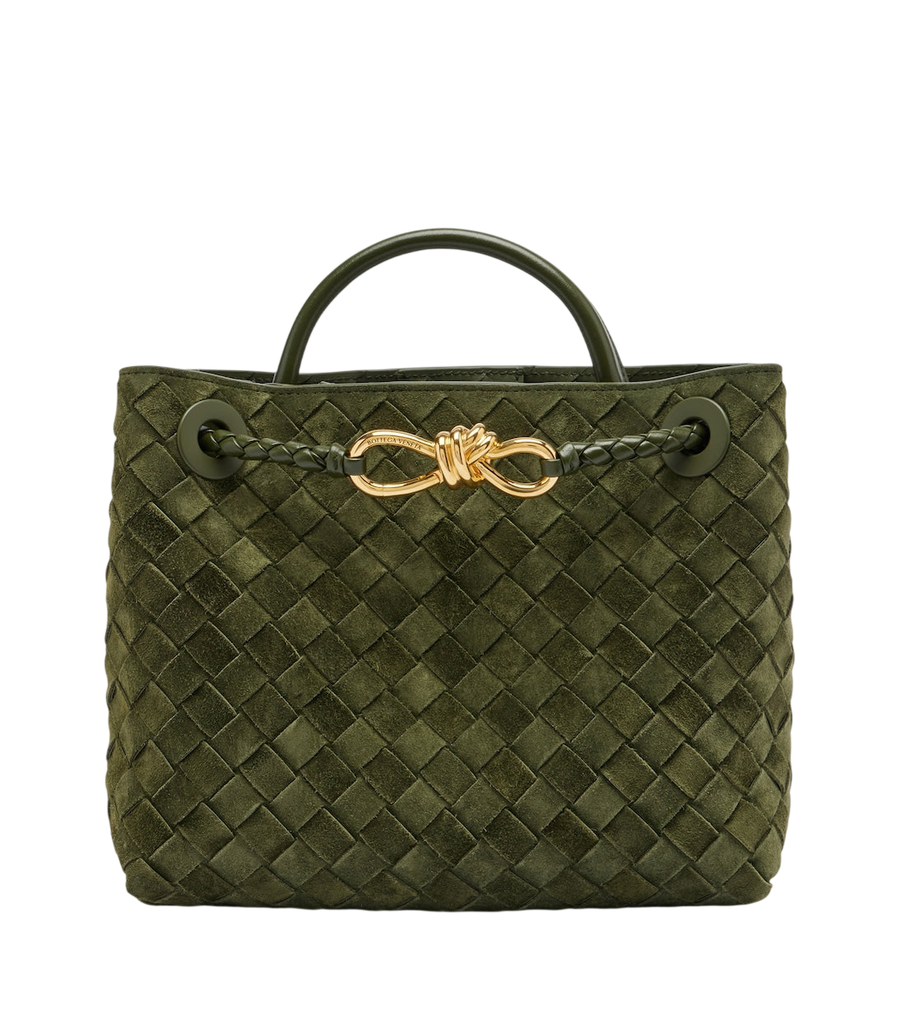 Bottega Veneta Andiamo Intrecciato Small suede top-handle bag
