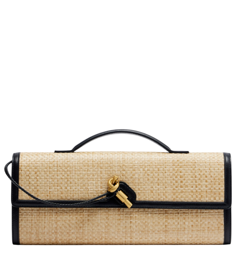 Clutch Andiamo de Bottega Veneta con efecto rafia