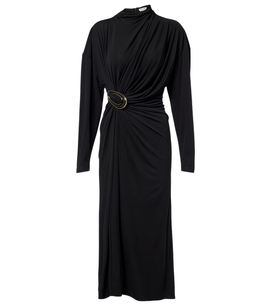 Vestido midi de punto crepé fruncido de Bottega Veneta