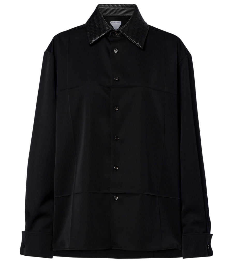 Bottega Veneta Intrecciato leather-trimmed wool shirt