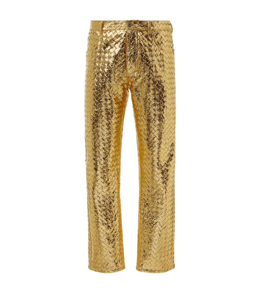 Bottega Veneta Intrecciato metallic leather straight pants