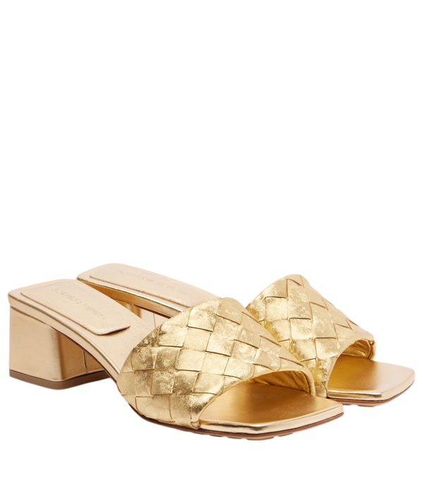 Bottega Veneta Parco Intrecciato metallic leather mules