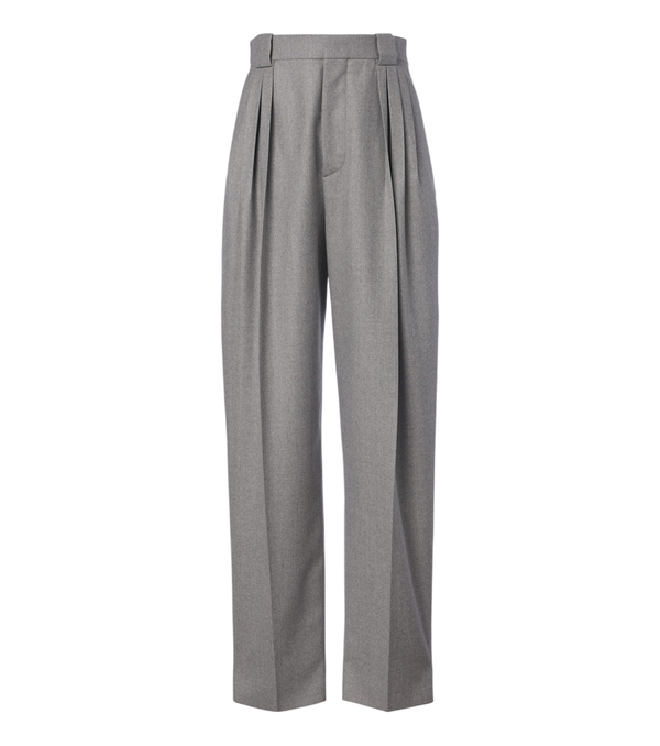 Pantalones entallados de franela de lana plisada de Bottega Veneta