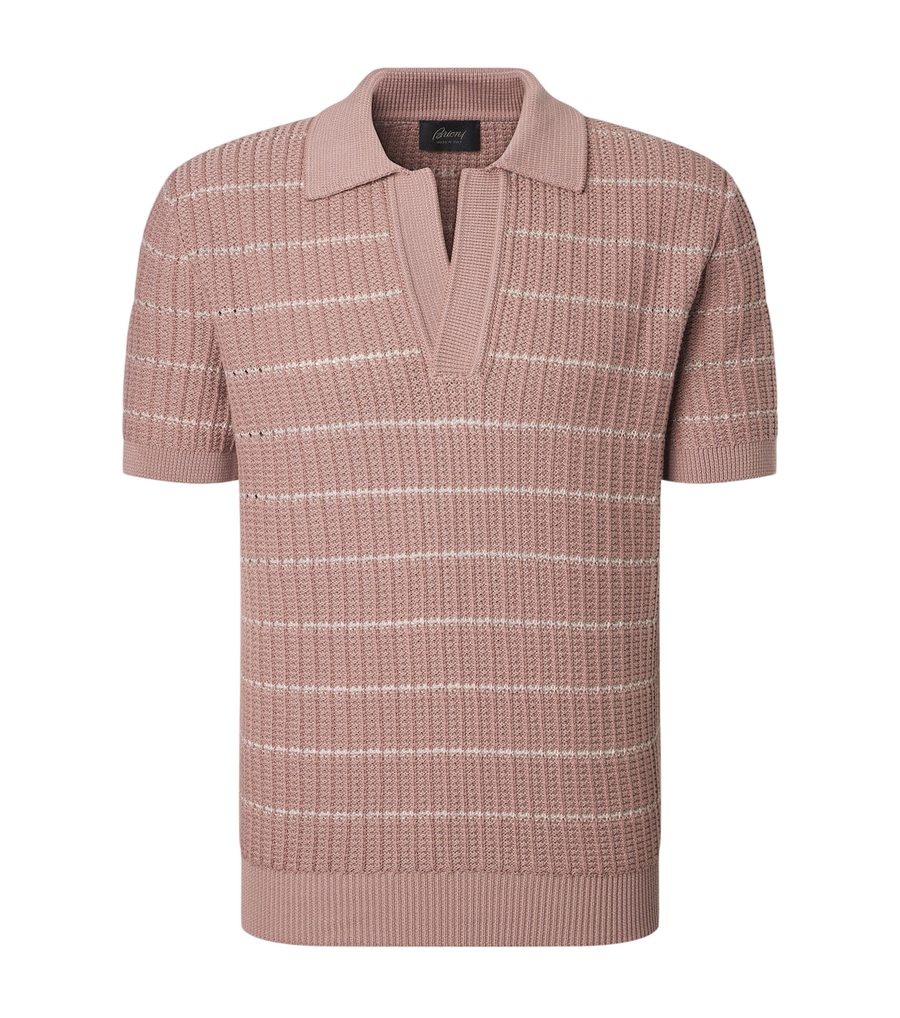 Brioni Embroidered cotton and linen polo shirt