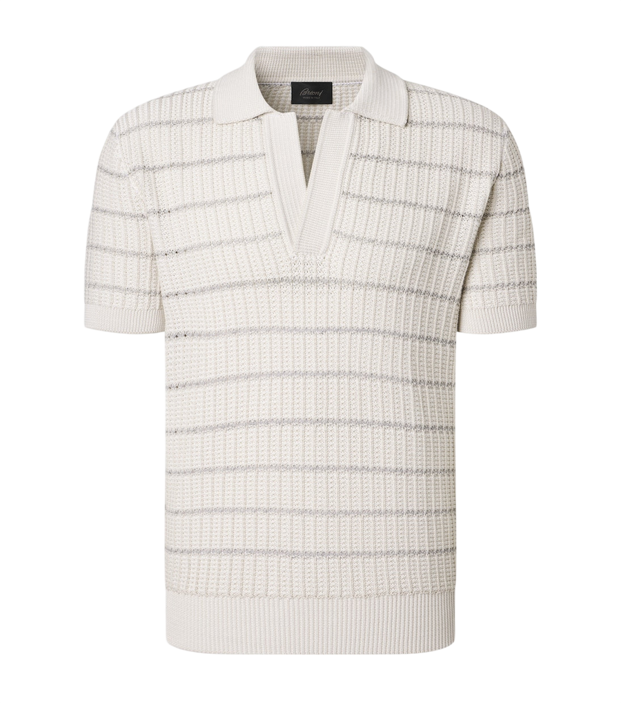 Brioni Embroidered cotton and linen polo shirt