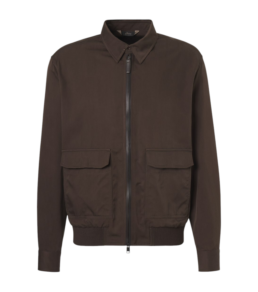 Brioni Leather-trimmed silk blouson jacket