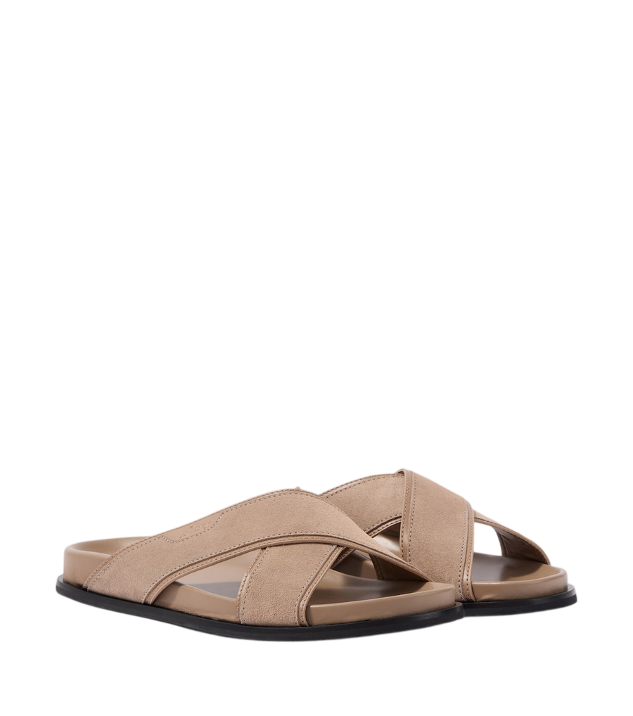 Brioni Leather-trimmed suede sandals