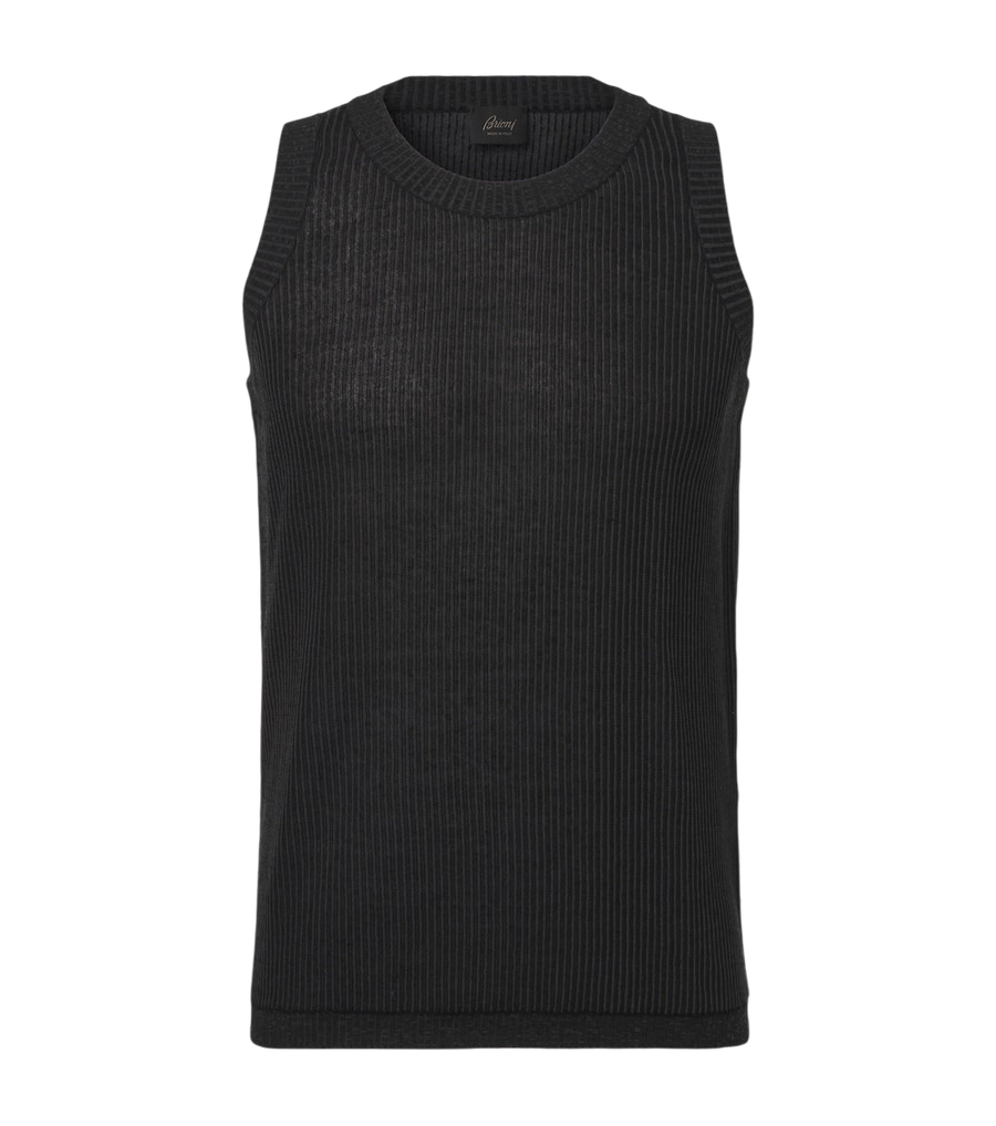 Brioni Ribbed-knit cotton, linen, and silk tank top