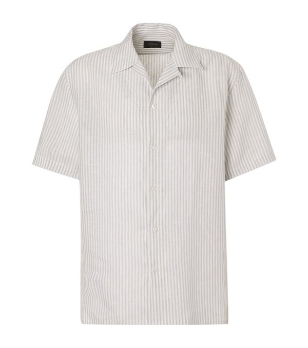 Brioni Striped linen bowling shirt