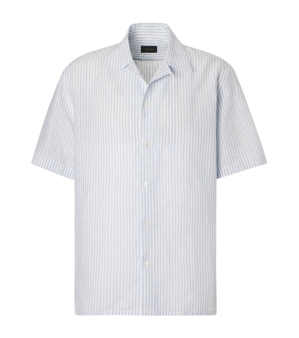 Brioni Striped linen bowling shirt