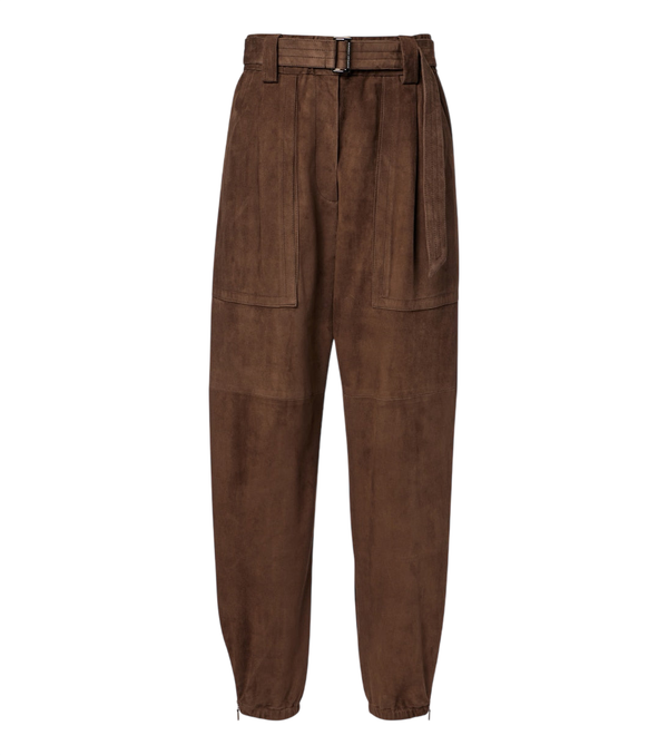Pantalones de ante de corte cónico con cinturón de Brunello Cucinelli