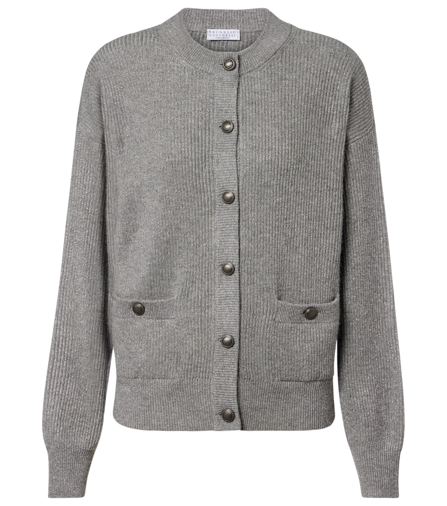 Brunello Cucinelli Cashmere-blend lamé cardigan