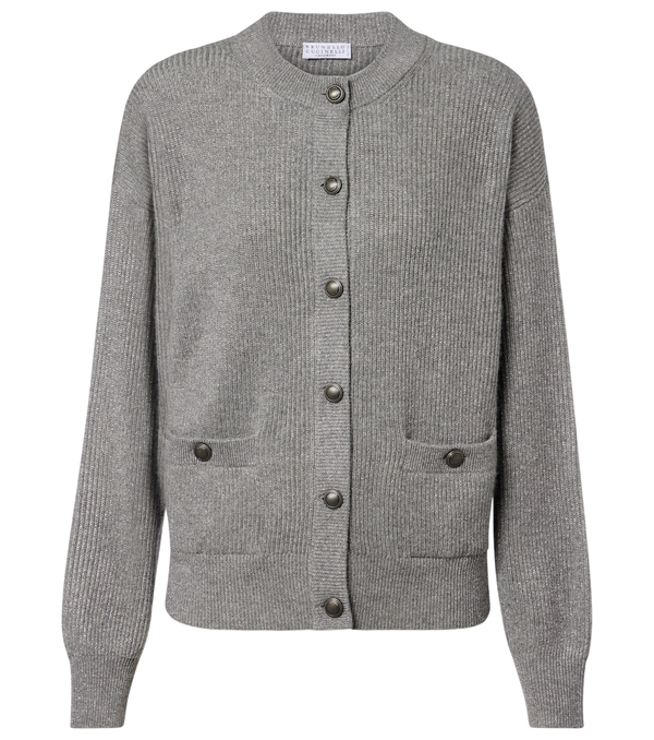 Brunello Cucinelli Cashmere-blend lamé cardigan