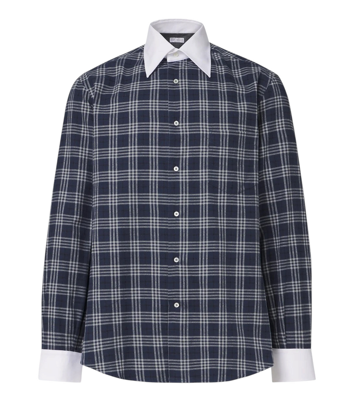 Brunello Cucinelli Checked cotton-blend flannel shirt [white-bg-processed] 1786640423135