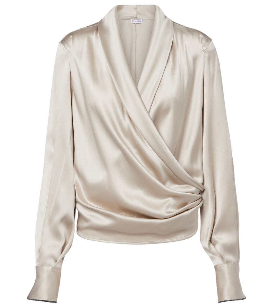 Brunello Cucinelli Draped silk-blend satin blouse