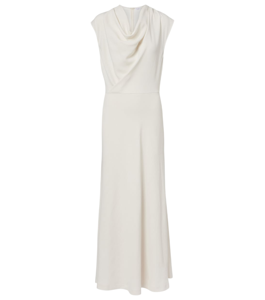 Vestido largo de mezcla de lana con drapeado de Brunello Cucinelli