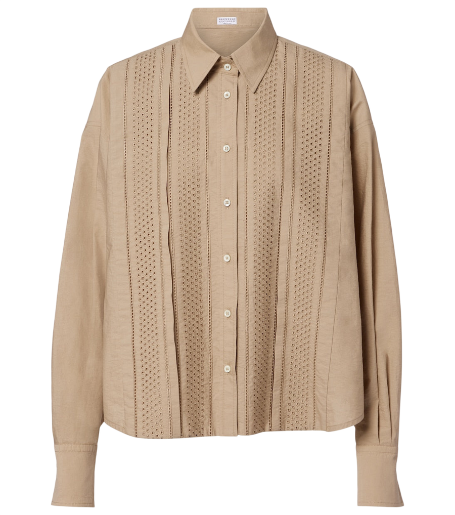 Chemise en mélange de coton brodé Brunello Cucinelli
