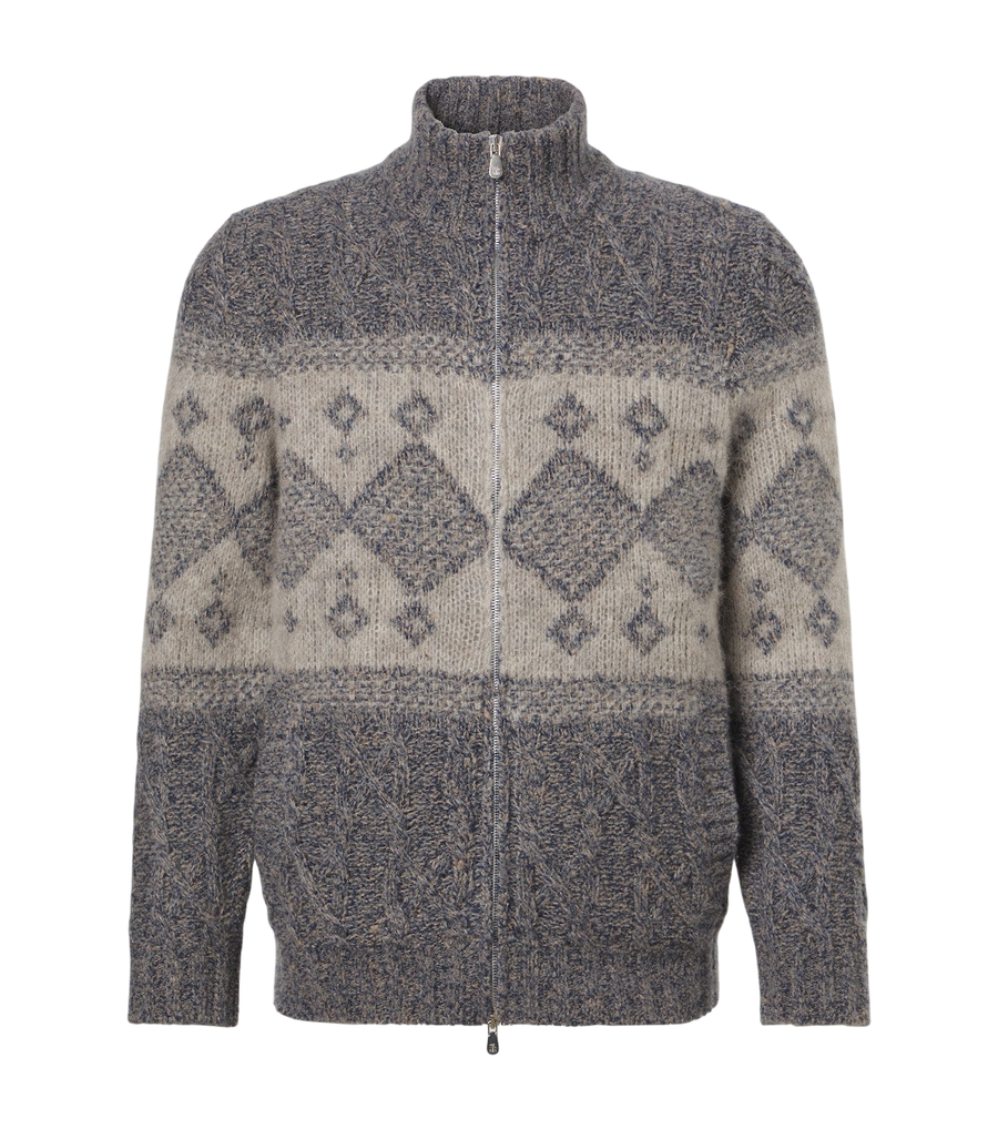 Brunello Cucinelli Fair Isle wool, silk, and cashmere cardigan