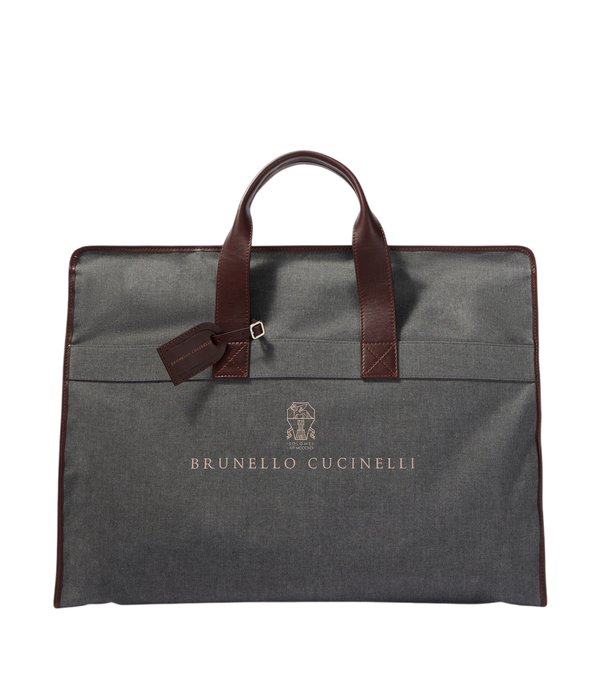 Funda portatrajes de lona con ribetes de piel Brunello Cucinelli