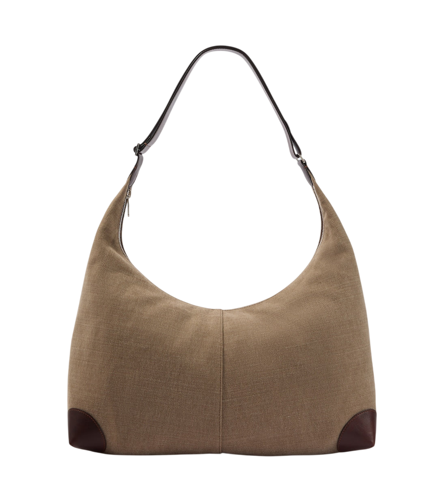 Brunello Cucinelli Leather-trimmed canvas shoulder bag