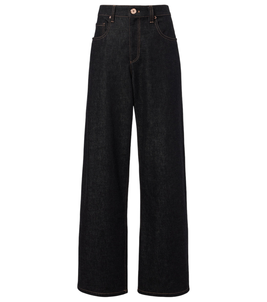 Jean large à finitions en cuir Brunello Cucinelli