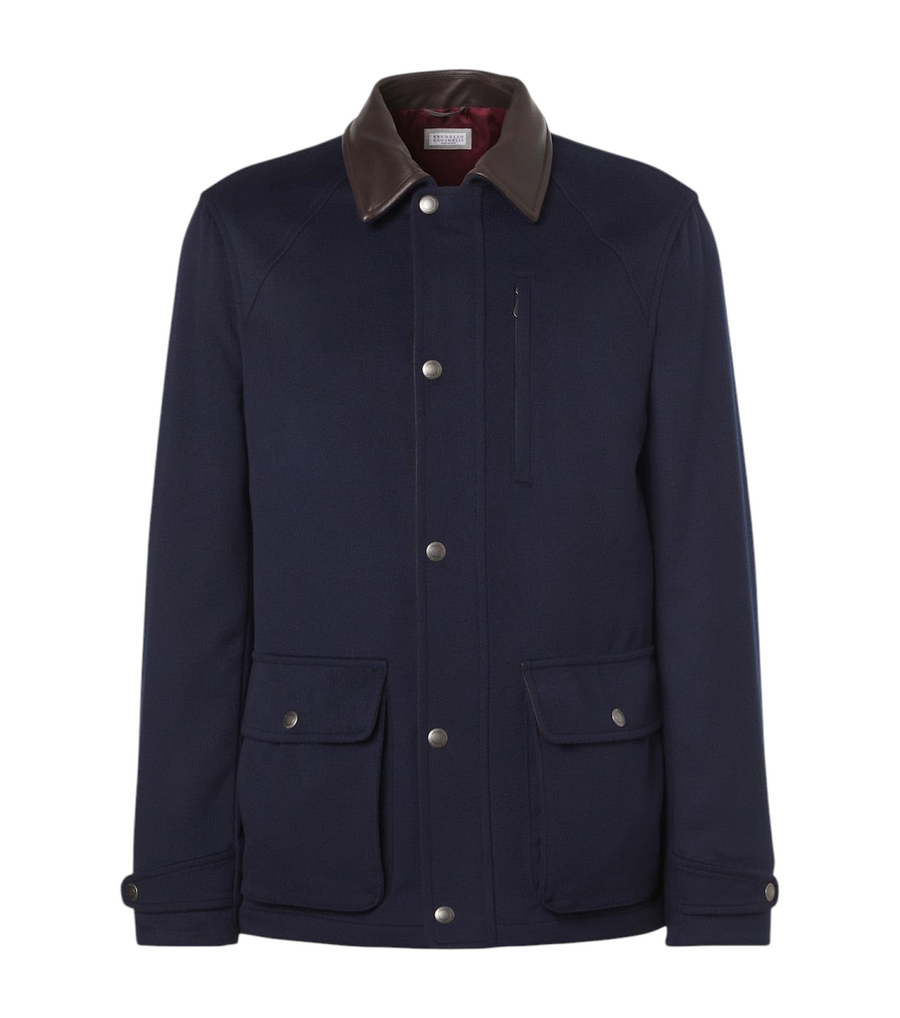 Brunello Cucinelli Leather-trimmed wool jacket